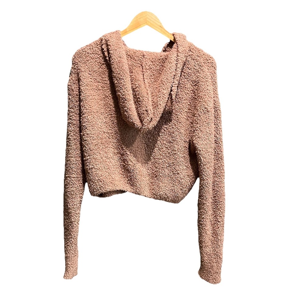 Skims Brown Long Sleeve Full Zip Women's Hoodie Sherpa Crop Sweater Size L/XL - Picture 2 of 5